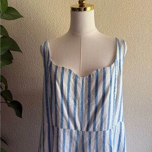 Old Navy Blue and White Striped Maxi Dress XXL Smocked Back Sweatheart Neckline